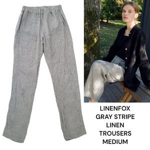 LINENFOX GRAY STRIPED FITTED TROUSERS SIZE MEDIUM